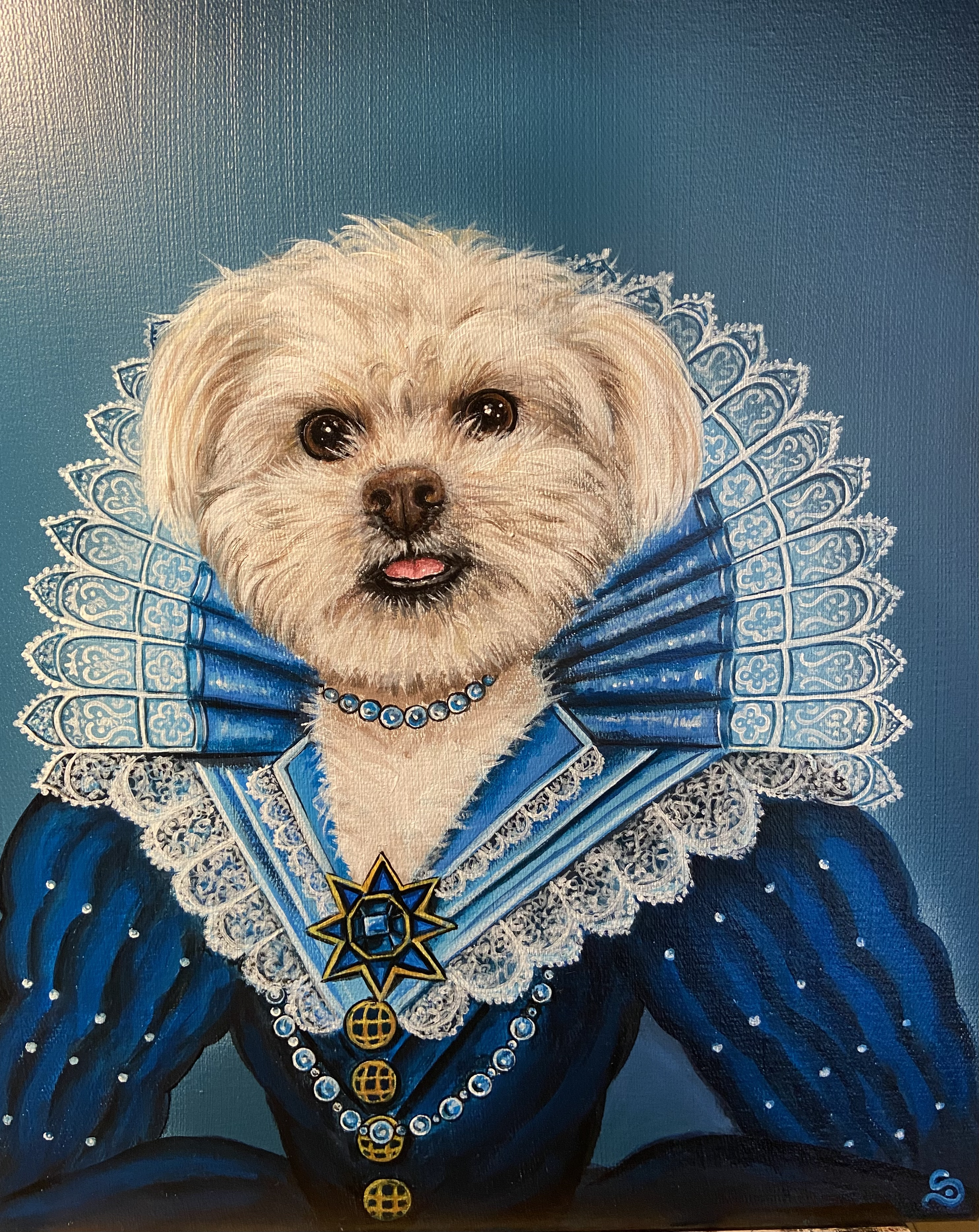 Peinture chien en costume